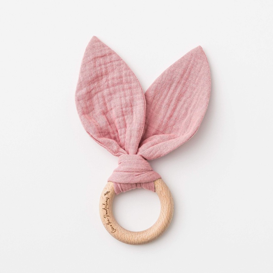 Books, Toys & Gifts Over the Dandelions New Zealand Gifts | Over The Dandelions Muslin Bunny Ear Teether - Shell Pink