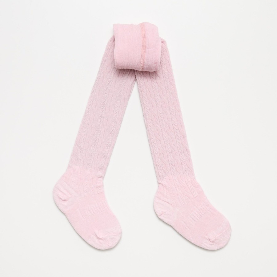 Babies Lamington Gender-Neutral Clothes | Lamington Merino Wool Cable Tights- Cherry Blossom