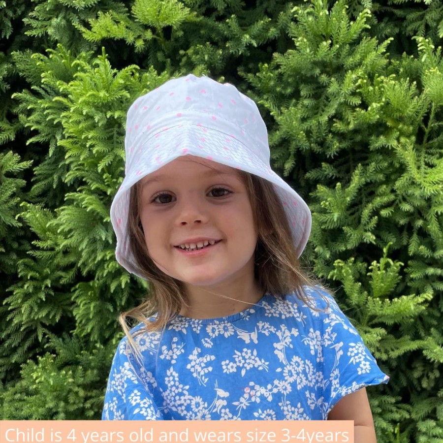 Babies Ohbubs Hats | Ohbubs Bucket Hat - White With Pink Hearts & Spots