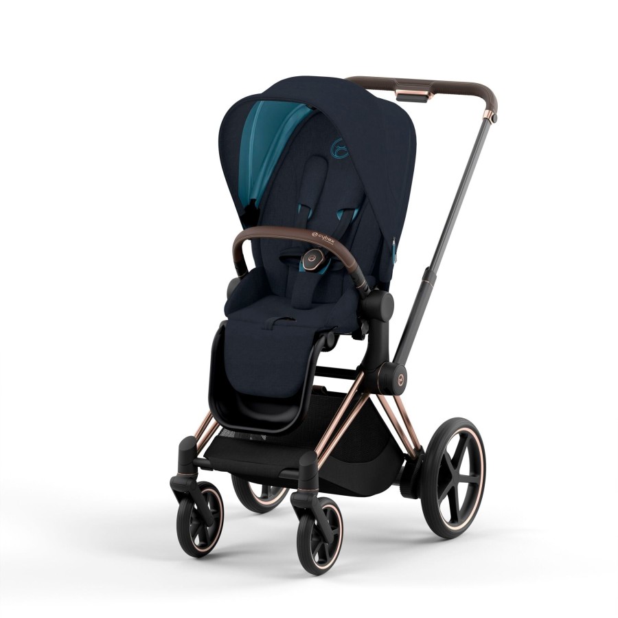 Going Places Cybex Seat Liners | Cybex Epriam Pram 2022 Rose Gold + Midnight Blue