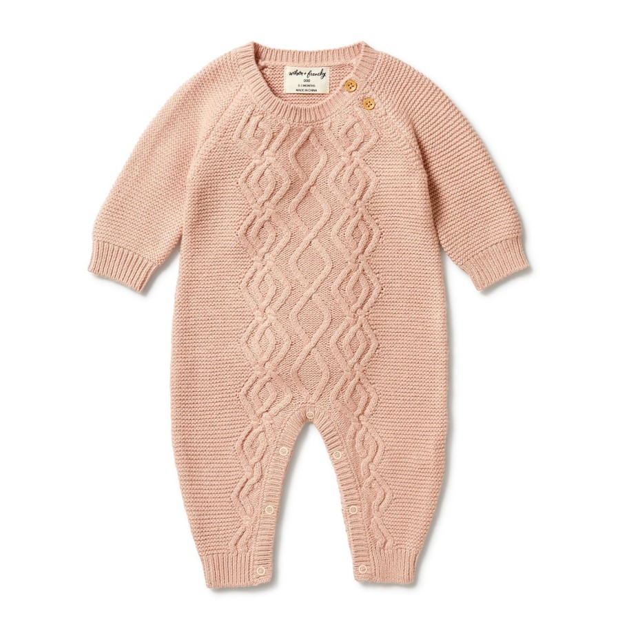 Babies Wilson & Frenchy Gender-Neutral Clothes | Wilson & Frenchy Knitted Cable Growsuit - Rose