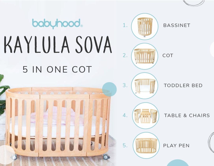 Going Places Babyhood Babyhood | Babyhood Kaylula Sova 5 In 1 Cot - Beech (Includes Mattress)