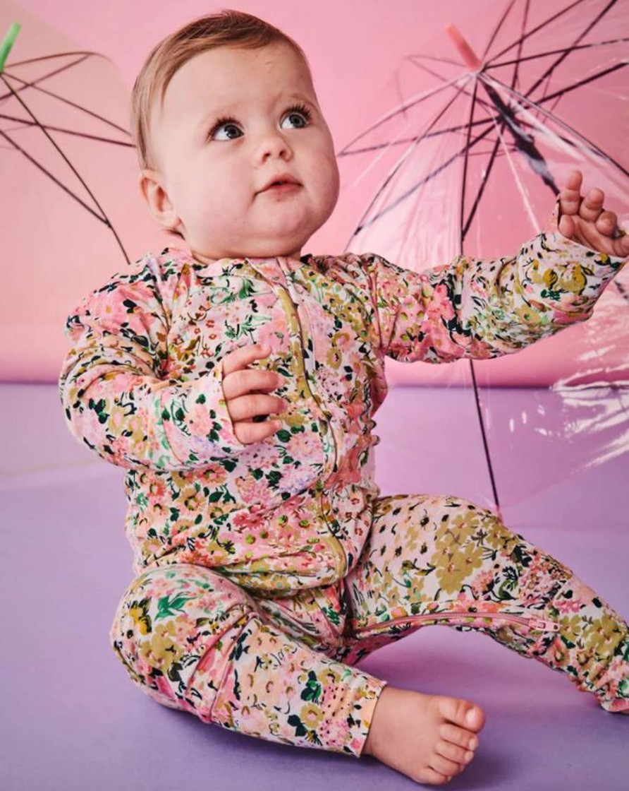 Babies Kip&Co Pyjamas | Kip & Co You'Re Beautiful Organic Long Sleeve Zip Romper