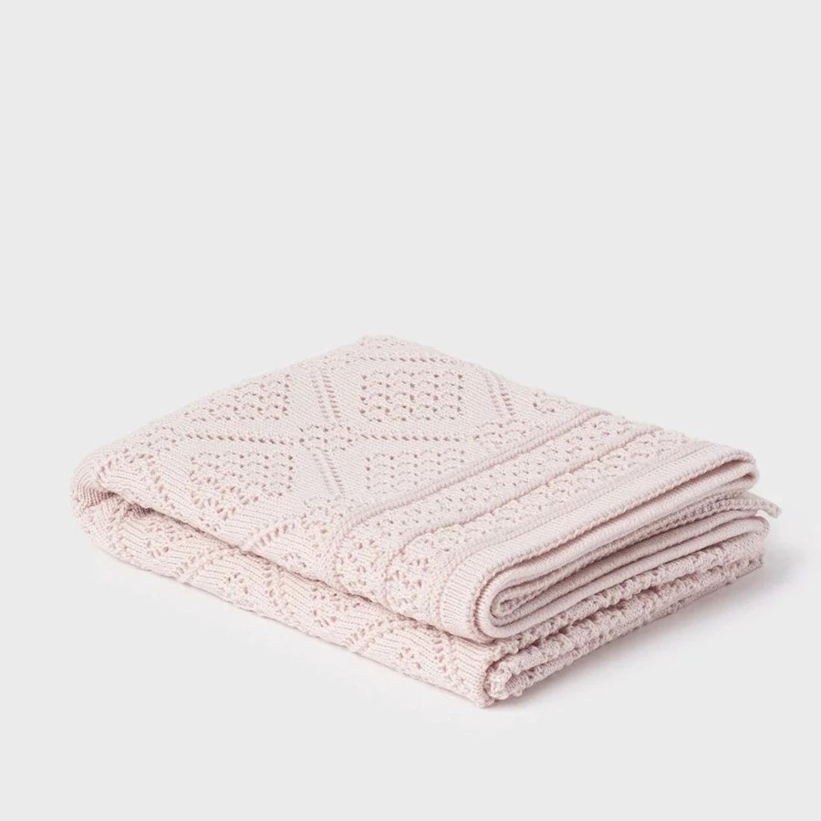 Babys Room Heirloom Sheets And Blankets | Heirloom Merino Baby Blanket Geometric Pattern - Dusky Pink