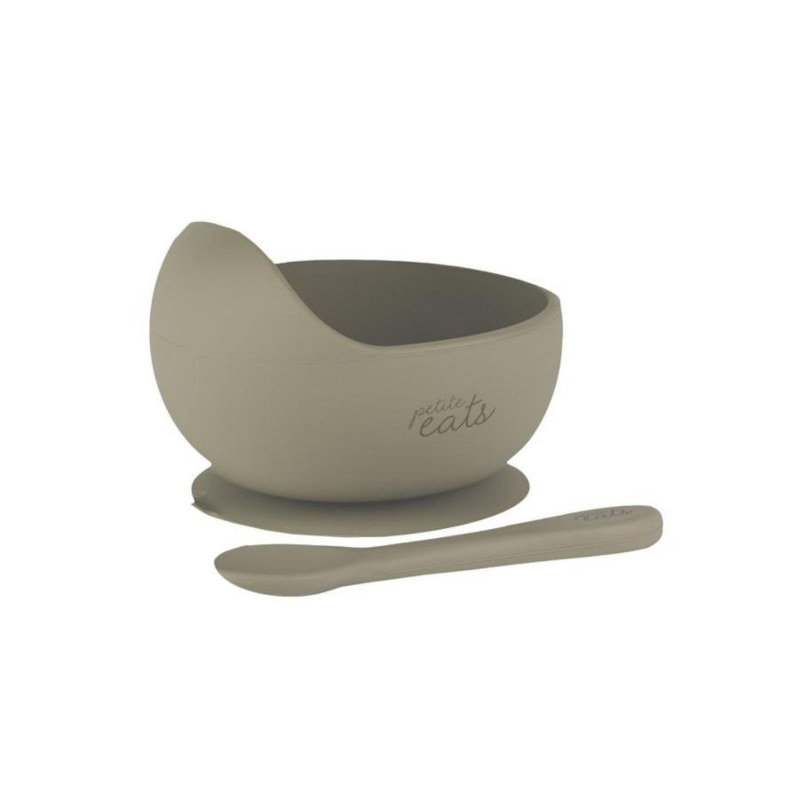 Babies Petite Eats Plates, Bowls, And Cutlery | Petite Eats Silicone Suction Bowl And Spoon - Sage