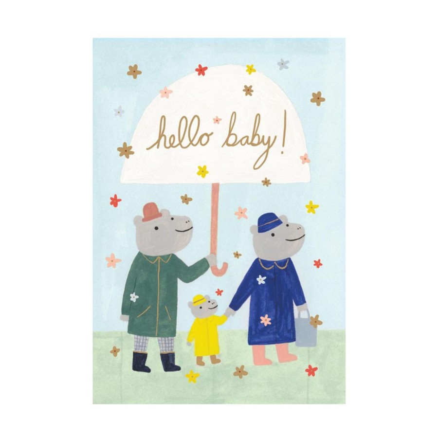 Books, Toys & Gifts Live Wires New Zealand LTD Cards | Hello Baby Hippo Family Blue - Petite Baby Card