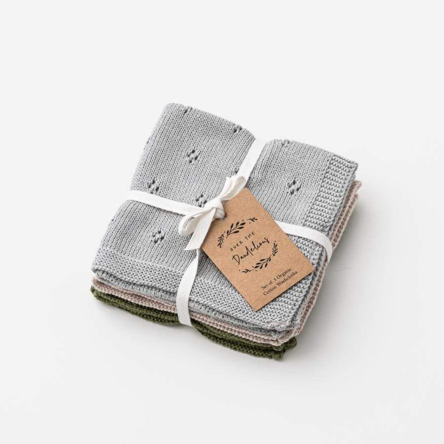 Books, Toys & Gifts Over the Dandelions Gifts For Mums | Over The Dandelions Organic Cotton Wash Cloth Set Of 3 - Sea/ Fawn/ Forest