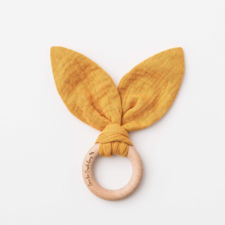 Books, Toys & Gifts Over the Dandelions Baby Shower Gifts | Over The Dandelions Muslin Bunny Ear Teether - Saffron