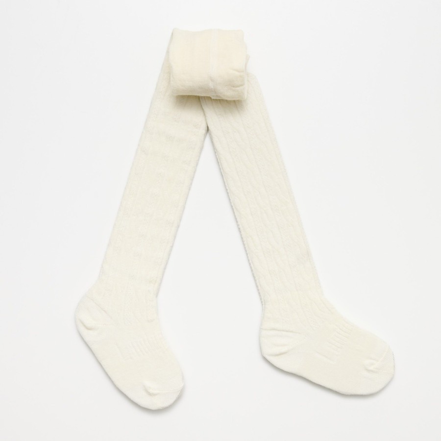 Babies Lamington Gender-Neutral Clothes | Lamington Merino Wool Cable Tights- Natural