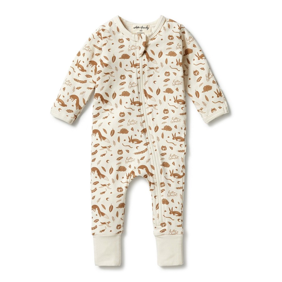 Babies Wilson & Frenchy Gender-Neutral Clothes | Wilson + Frenchy Organic Zipsuit With Feet - Hello World