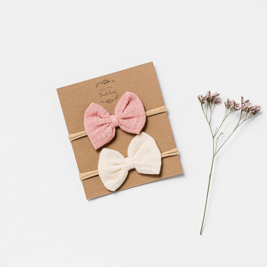 Books, Toys & Gifts Over the Dandelions Baby'S First Christmas | Over The Dandelions Bow Headband Set Of 2 - Shell Pink + Milk