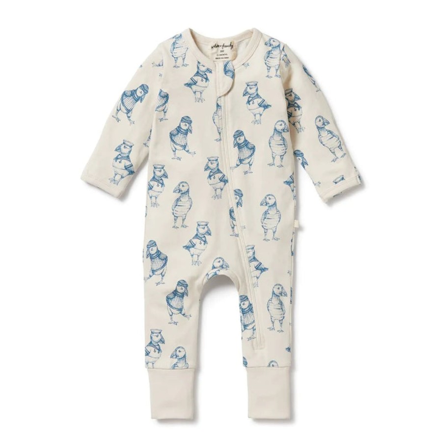 Babies Wilson & Frenchy Pyjamas | Wilson & Frenchy Organic Zipsuit With Feet - Petit Puffin