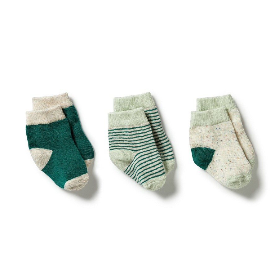 Babies Wilson & Frenchy Gender-Neutral Clothes | Wilson + Frenchy 3 Pack Baby Socks - Deep Sea / Pistachio / Oatmeal