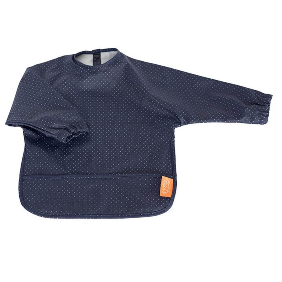 Babies Petite Eats Bibs | Petite Eats Sleeved Bib - Navy Polka Dot