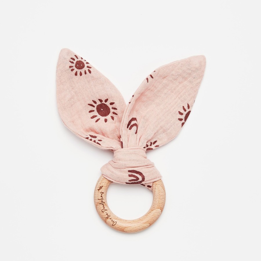 Books, Toys & Gifts Over the Dandelions Teether Toys | Over The Dandelions Muslin Bunny Ear Teether - Blush/Plum Sunny