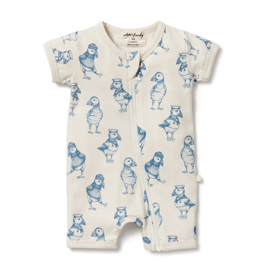 Babies Wilson & Frenchy Baby Clothes | Wilson & Frenchy Organic Boyleg Zipsuit - Petit Puffin