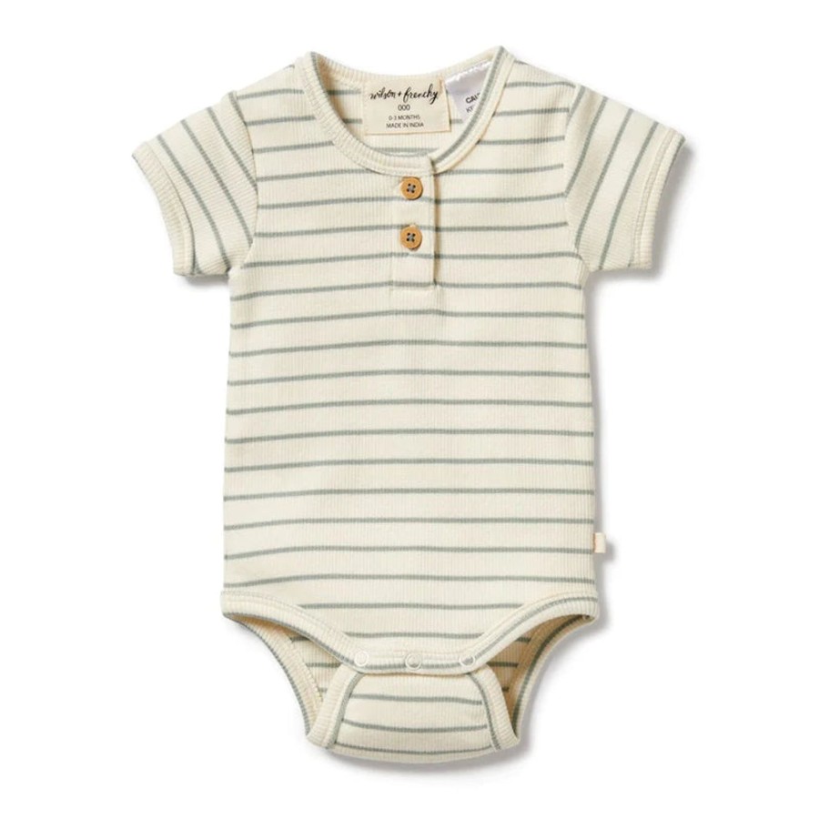 Babies Wilson & Frenchy Gender-Neutral Clothes | Wilson & Frenchy Organic Rib Henley Bodysuit - Petit Sage