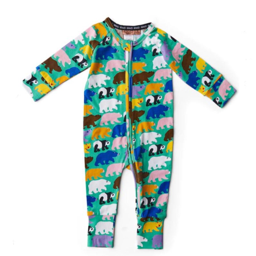 Babies Kip&Co Pyjamas | Kip & Co Can'T Bear It Organic Long Sleeve Zip Romper