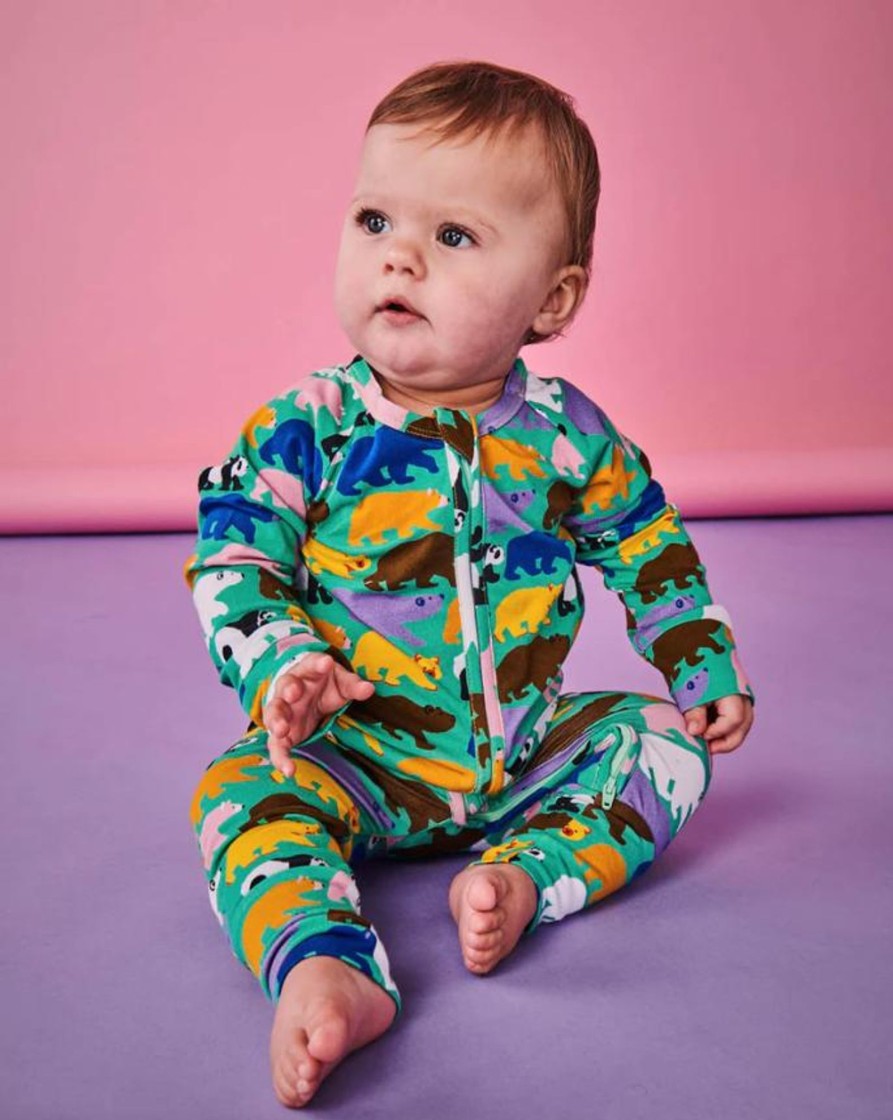 Babies Kip&Co Pyjamas | Kip & Co Can'T Bear It Organic Long Sleeve Zip Romper