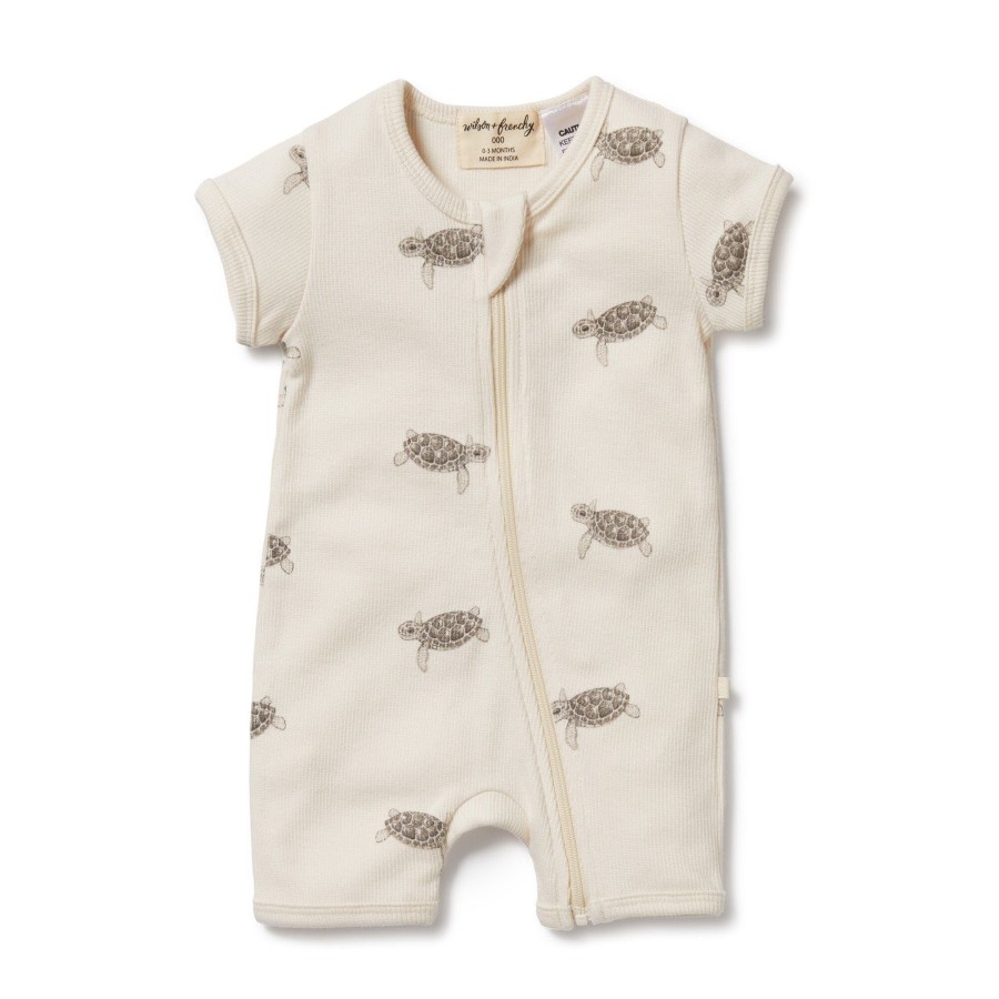 Babies Wilson & Frenchy Baby Clothes | Wilson & Frenchy Organic Rib Boyleg Zipsuit - Tiny Turtle