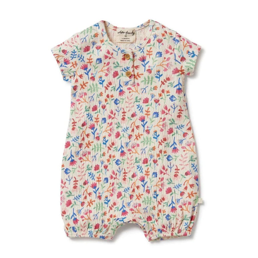 Babies Wilson & Frenchy Girls Clothes | Wilson & Frenchy Crinkle Henley Playsuit - Tropical Garden