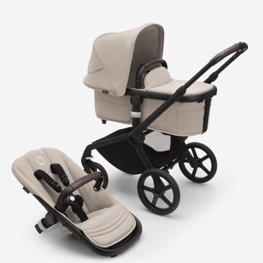 Going Places Bugaboo Single Strollers | Bugaboo Fox 5 Complete Stroller - Black Base With Desert Taupe Fabric