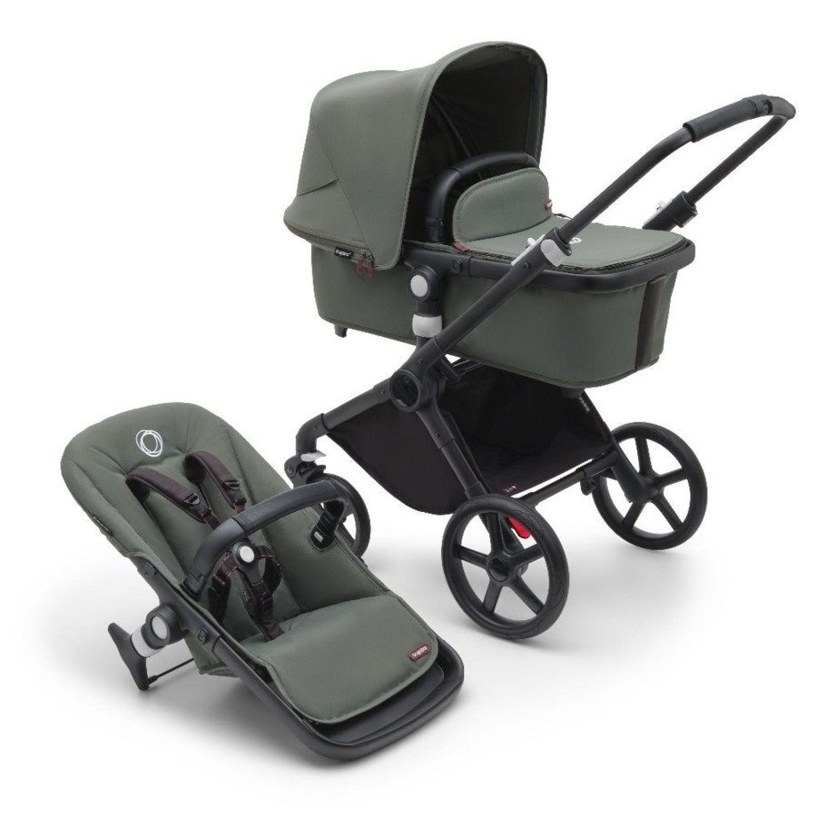 Going Places Bugaboo Single Strollers | Bugaboo Fox Cub Complete Stroller - Black Base With Forest Green Fabric