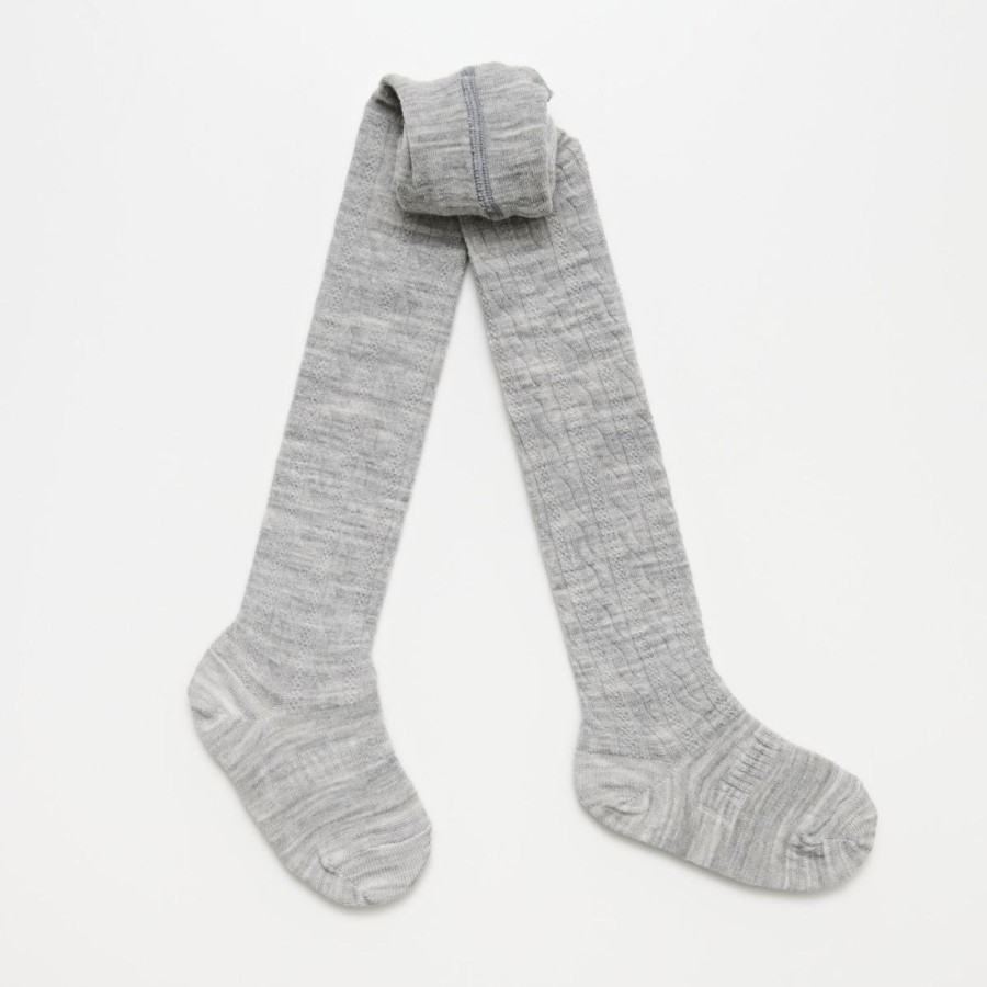 Babies Lamington Girls Clothes | Lamington Merino Wool Cable Tights- Light Grey Marle