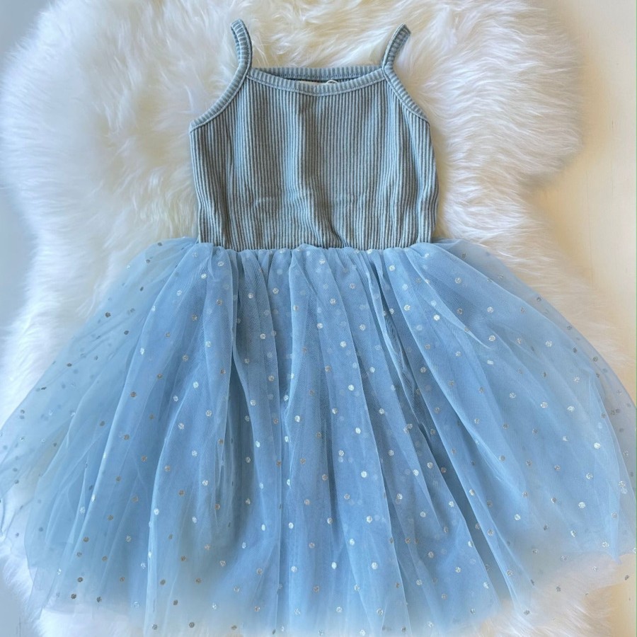 Babies MaMer Girls Clothes | Mamer Valentina Tutu Dress - Blue Silver Dots