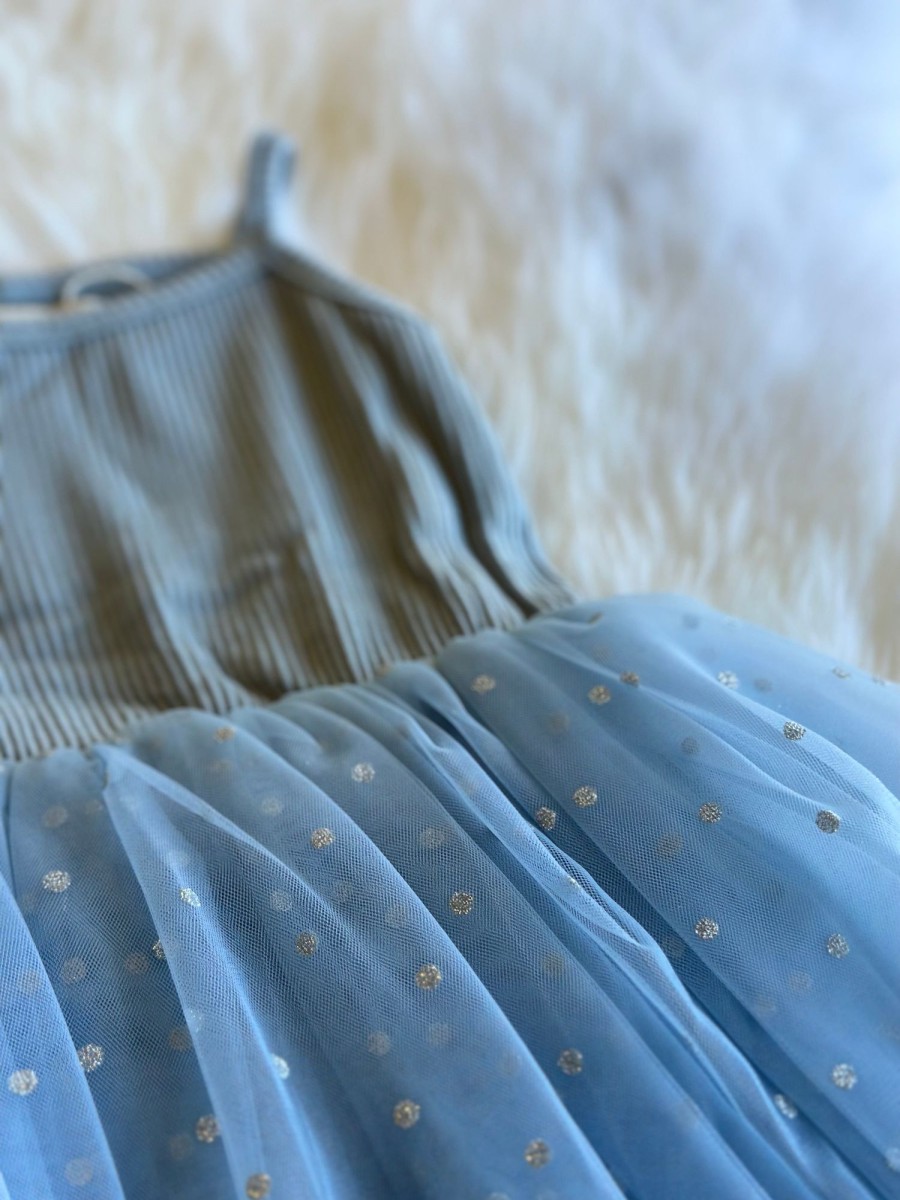 Babies MaMer Girls Clothes | Mamer Valentina Tutu Dress - Blue Silver Dots