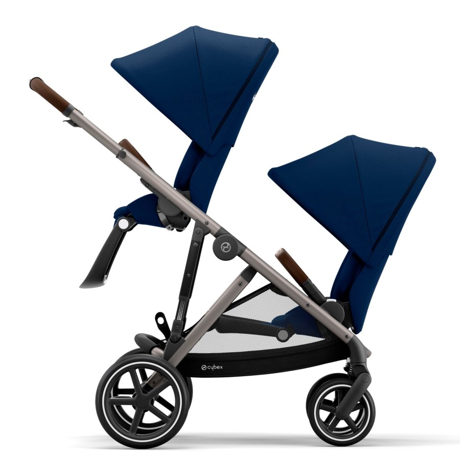 Going Places Cybex Single Strollers | Floor Model Cybex Gazelle S Double Stroller With Carrycot - Taupe/Navy Blue - Store Pickup Only