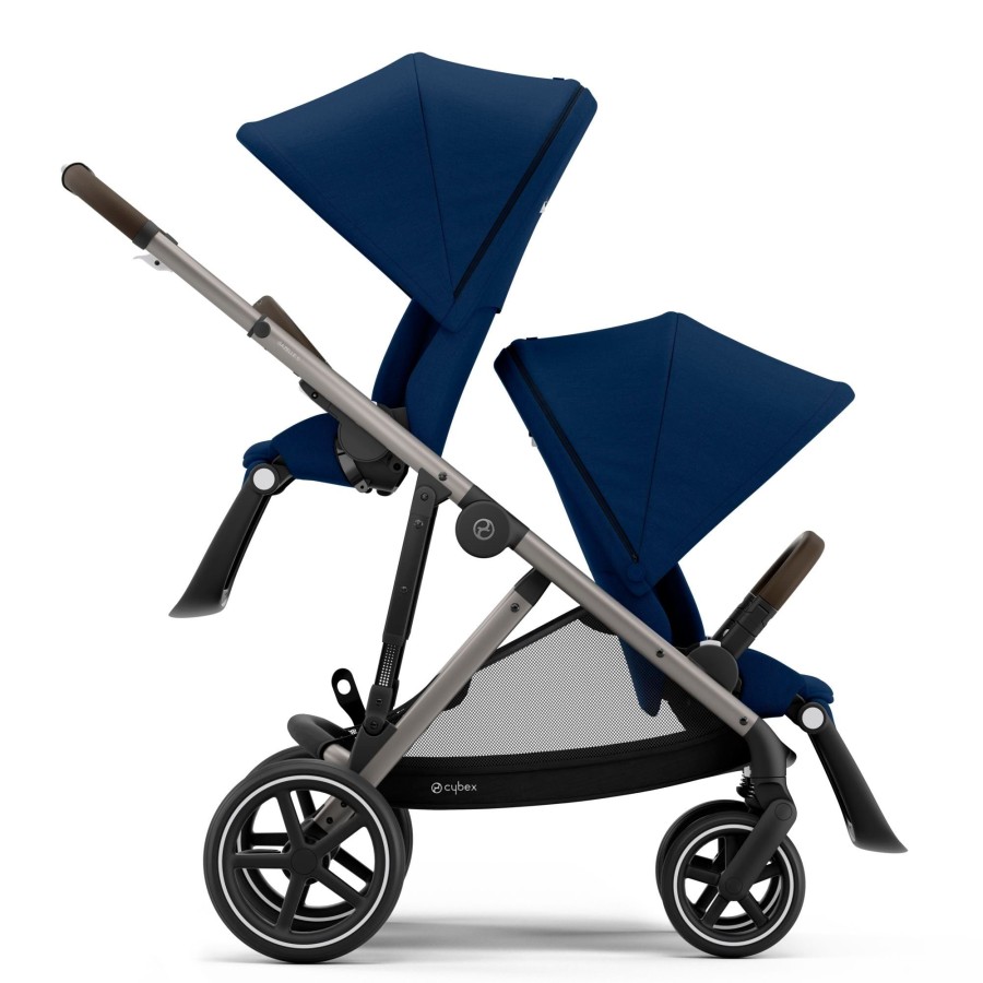 Going Places Cybex Single Strollers | Floor Model Cybex Gazelle S Double Stroller With Carrycot - Taupe/Navy Blue - Store Pickup Only