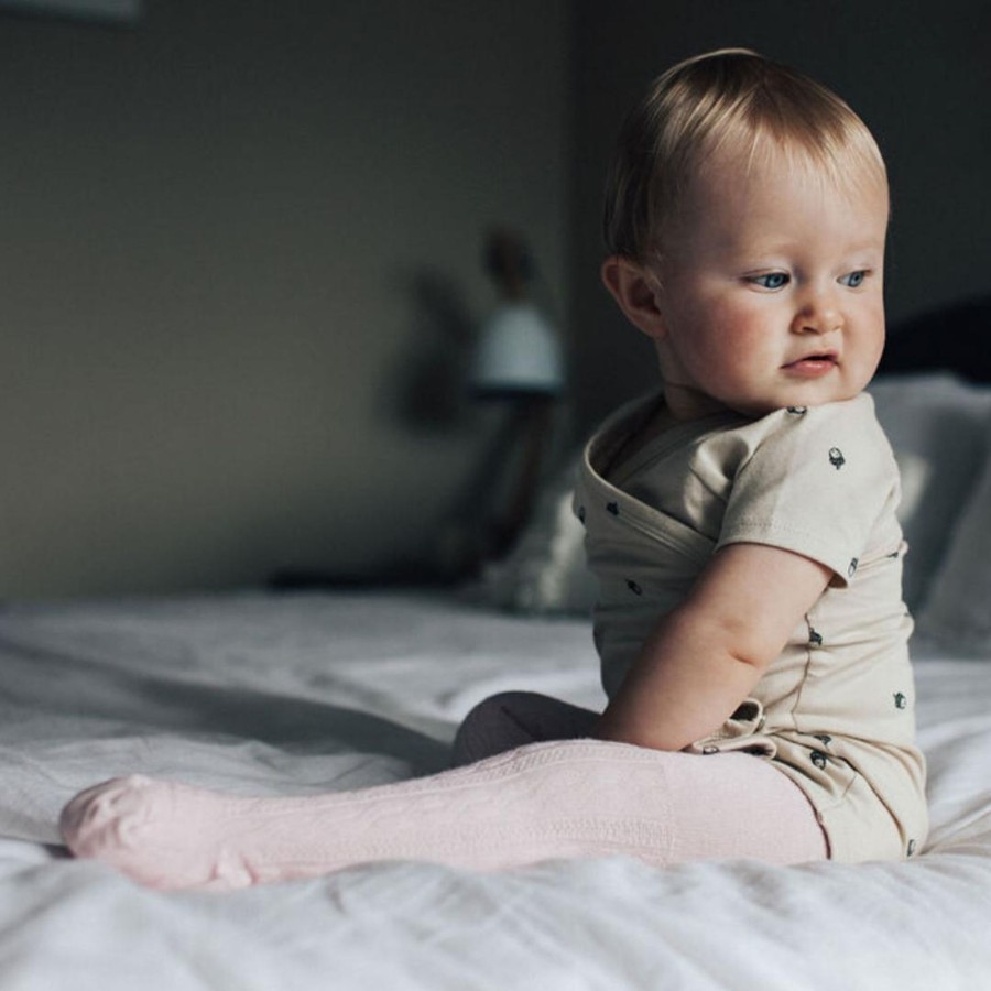 Babies Lamington Socks | Lamington Merino Wool Cable Tights- Cherry Blossom