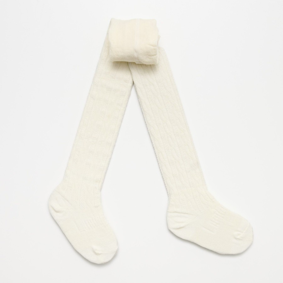 Babies Lamington Boys Clothes | Lamington Merino Wool Cable Tights- Natural