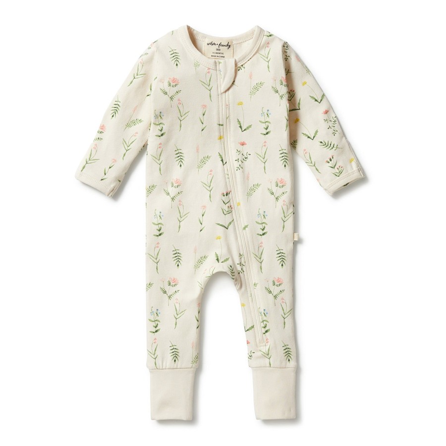 Babies Wilson & Frenchy Gender-Neutral Clothes | Wilson + Frenchy Organic Zipsuit With Feet - Wild Flower