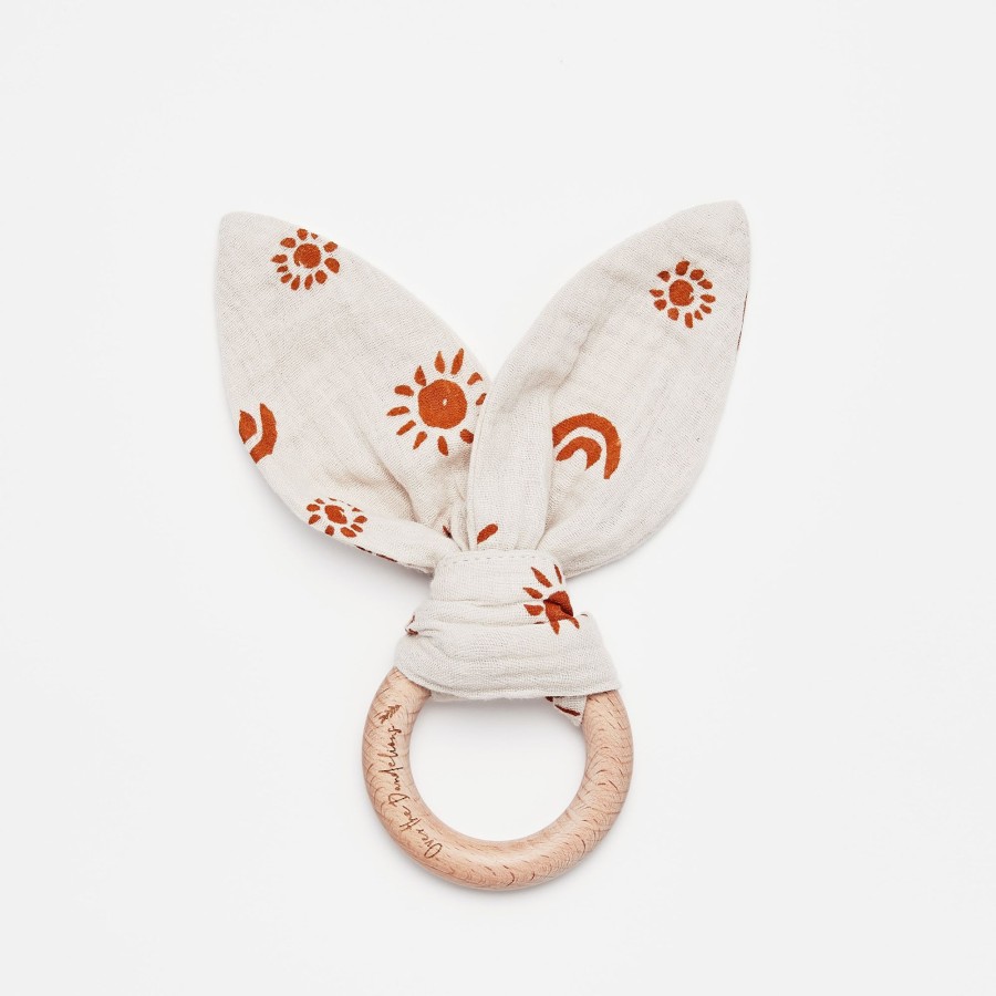 Babies Over the Dandelions Teething Toys | Over The Dandelions Muslin Bunny Ear Teether - Sand/Amber Sunny