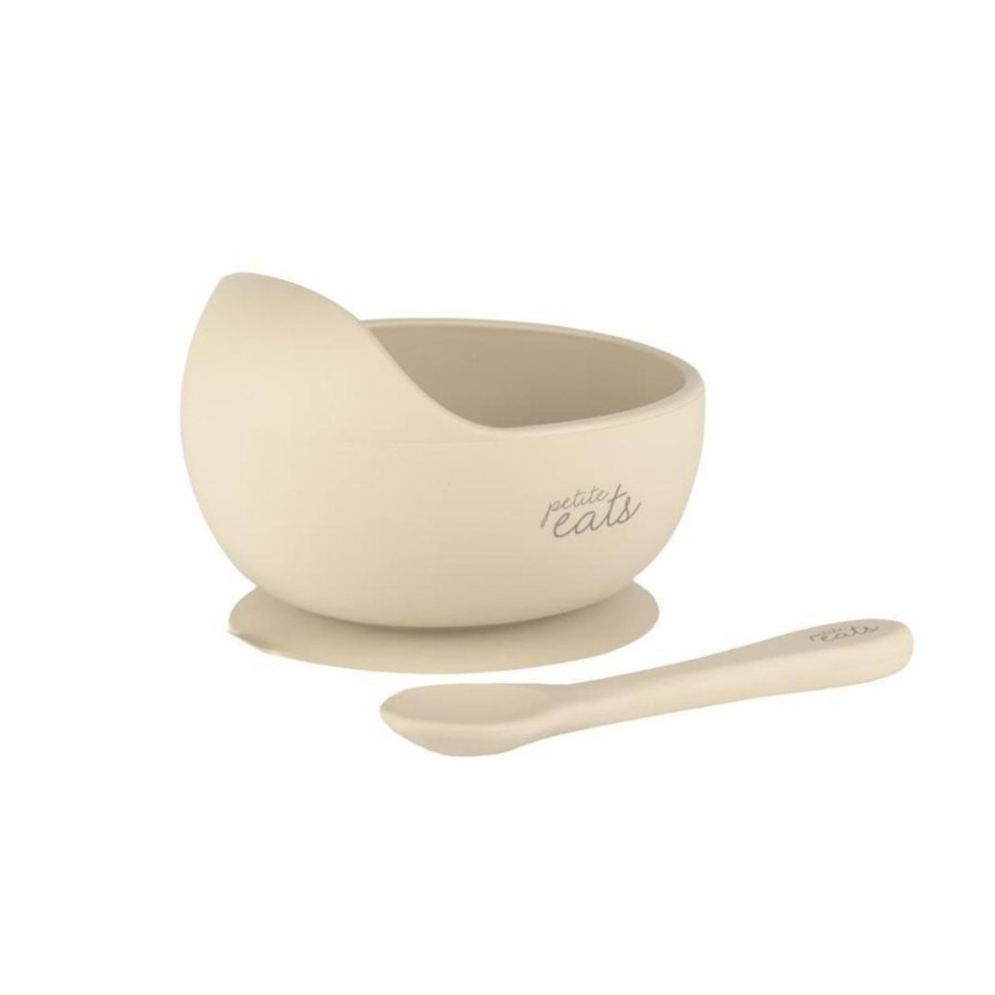 Babies Petite Eats Plates, Bowls, And Cutlery | Petite Eats Silicone Suction Bowl And Spoon - Sand