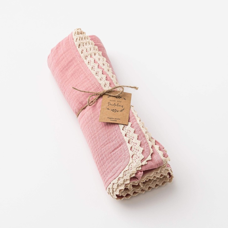 Babies Over the Dandelions Wraps And Muslins | Over The Dandelions Swaddle With Lace - Shell Pink