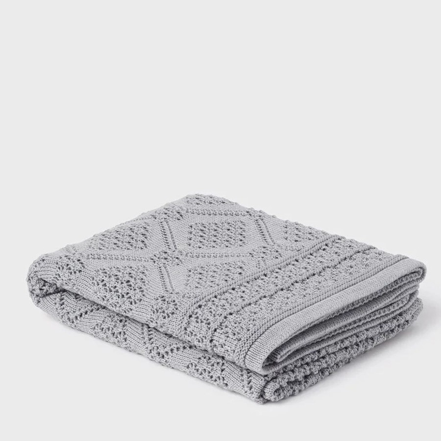 Babys Room Heirloom Sheets And Blankets | Heirloom Merino Baby Blanket Geometric Pattern - Mid Grey