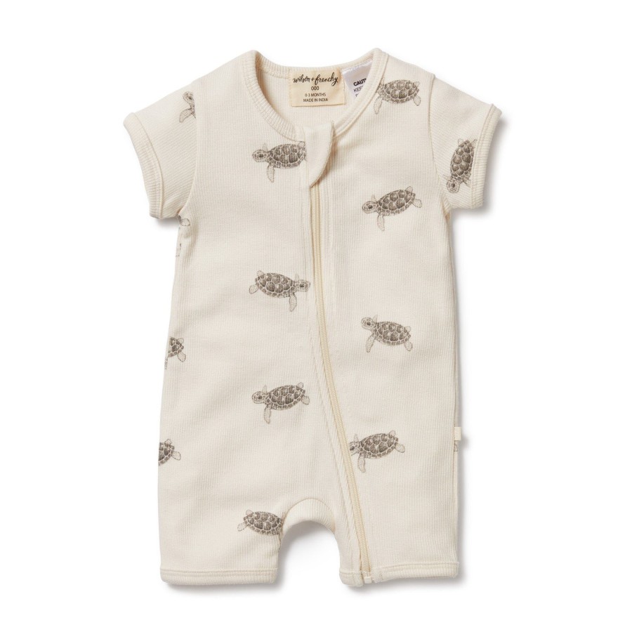 Babies Wilson & Frenchy Gender-Neutral Clothes | Wilson & Frenchy Organic Rib Boyleg Zipsuit - Tiny Turtle