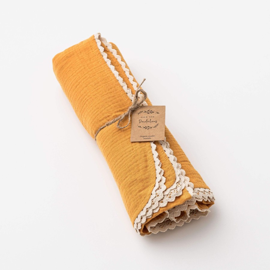 Books, Toys & Gifts Over the Dandelions New Zealand Gifts | Over The Dandelions Swaddle With Lace - Saffron