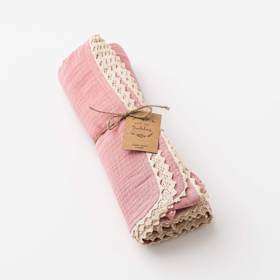 Books, Toys & Gifts Over the Dandelions New Zealand Gifts | Over The Dandelions Swaddle With Lace - Shell Pink