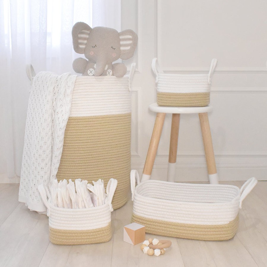 Babys Room Living Textiles Toy Storage | Living Textiles 100% Cotton Rope Hamper - Natural/White