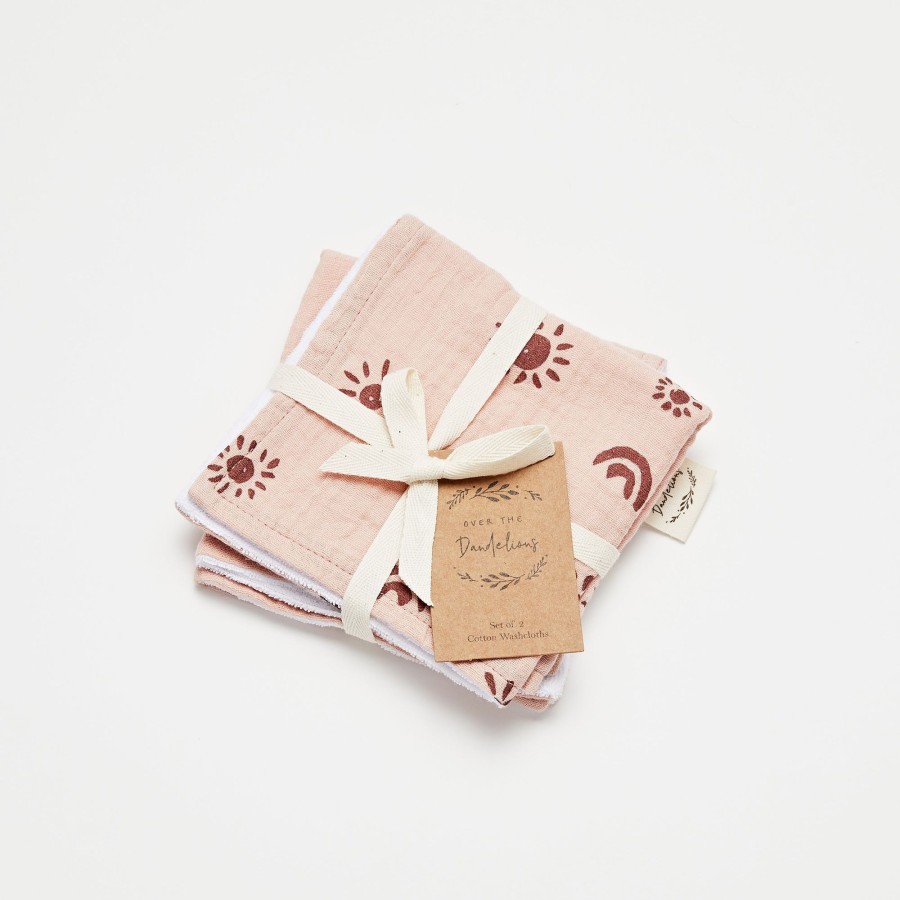 Babies Over the Dandelions Towels & Washcloths | Over The Dandelions Muslin Washcloths Set Of 2 - Blush/Plum Sunny