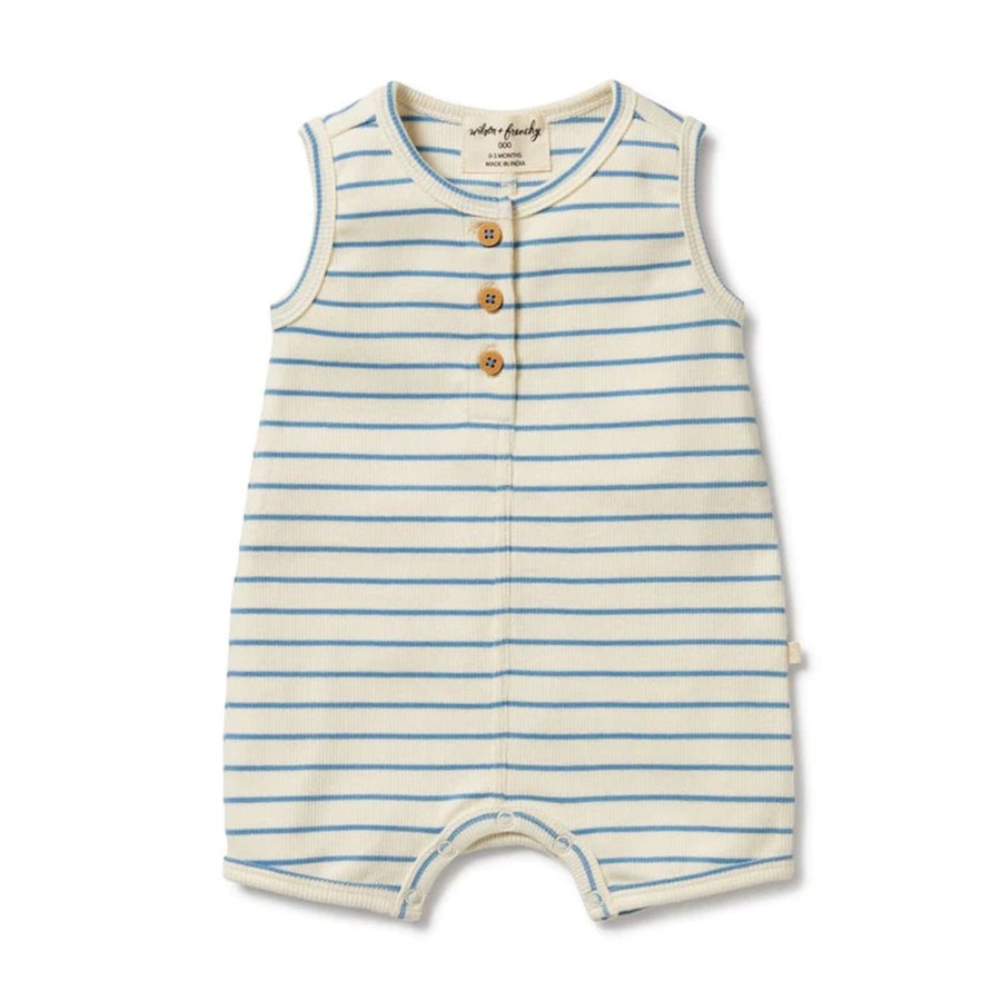 Babies Wilson & Frenchy Baby Clothes | Wilson & Frenchy Organic Henley Growsuit - Petit Blue