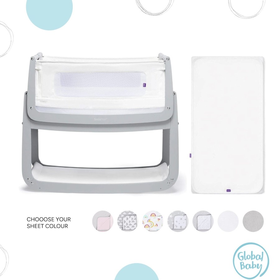 Babys Room Snuz Bassinets | Snuzpod4 Bedside Crib Everything Bundle - Dove Grey - Choose Your Sheet Colour