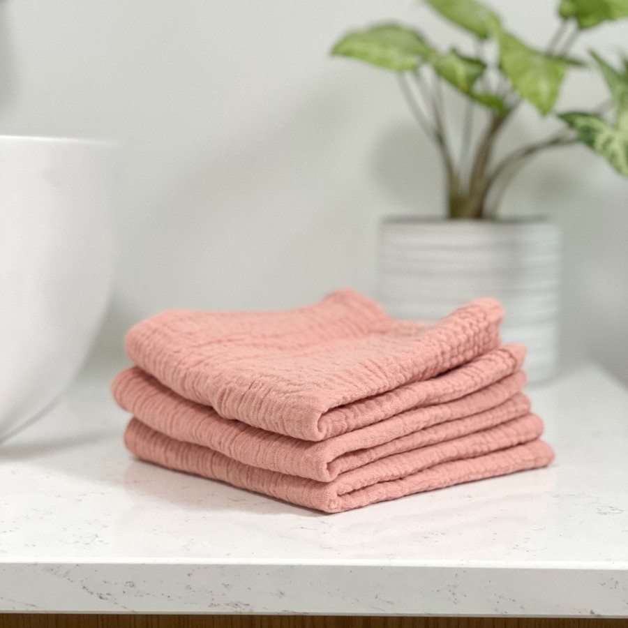 Babies Ohbubs Towels & Washcloths | Ohbubs Cotton Washcloths - 3 Pack - Dusty Pink