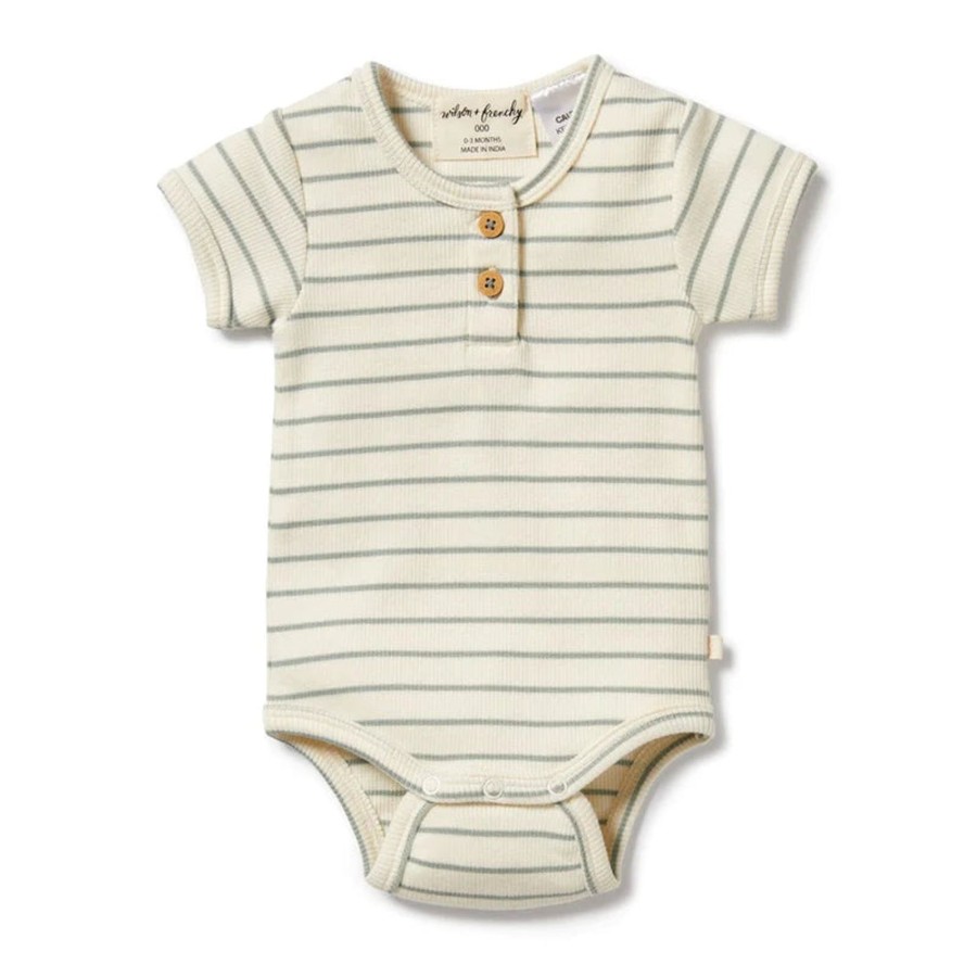 Babies Wilson & Frenchy Baby Clothes | Wilson & Frenchy Organic Rib Henley Bodysuit - Petit Sage