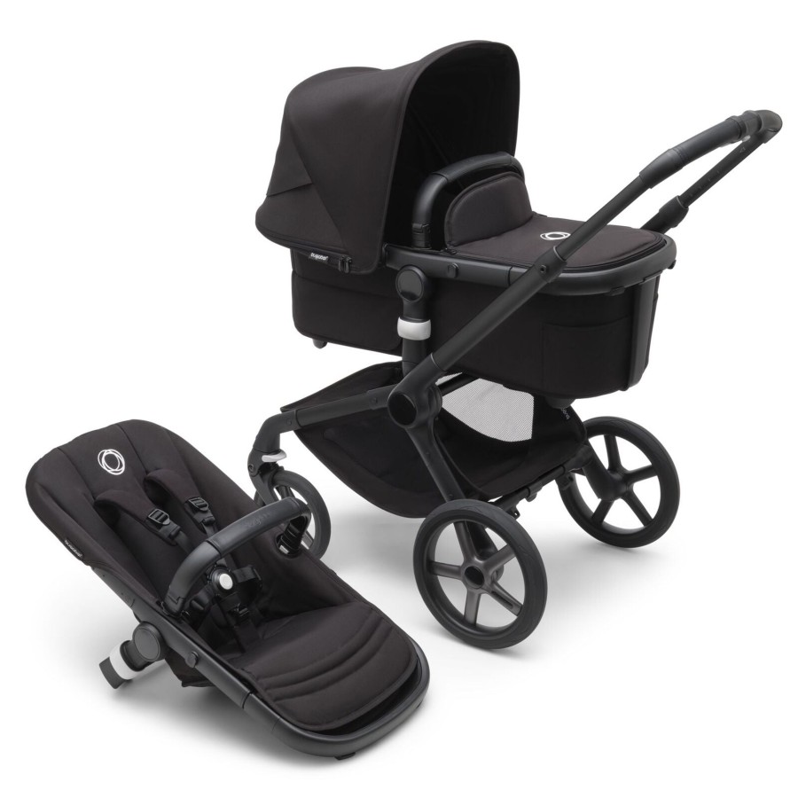 Going Places Bugaboo Single Strollers | Bugaboo Fox 5 Complete Stroller - Black Base With Midnight Black Fabric