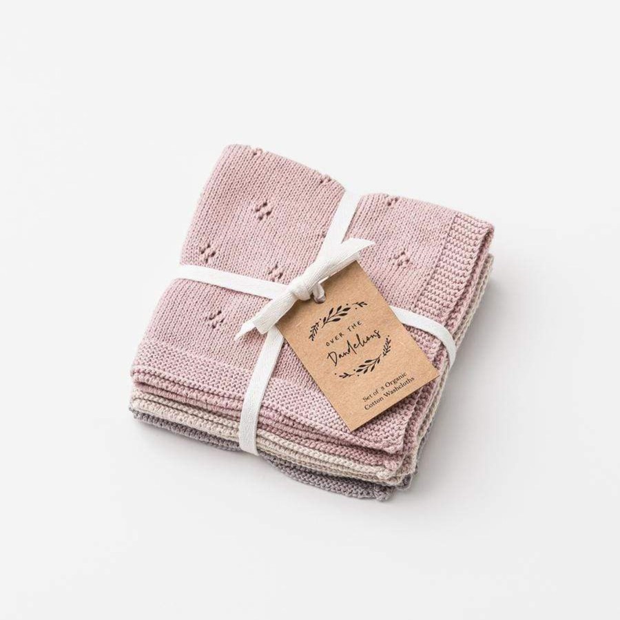 Babies Over the Dandelions Towels & Washcloths | Over The Dandelions Organic Cotton Wash Cloth Set Of 3 - Dusk/ Fawn/ Glacier